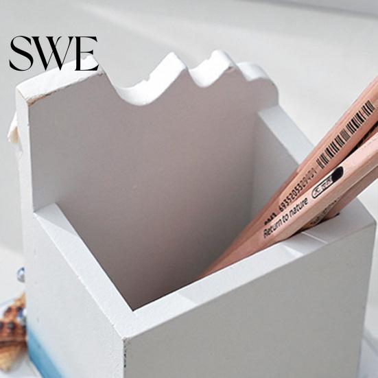 Pen Holder for Home Office Nautical Wooden Handcrafted Mediterranean Theme Makeup Brush Versatile Organizer Ocean Beach Pencil Container Stable Base