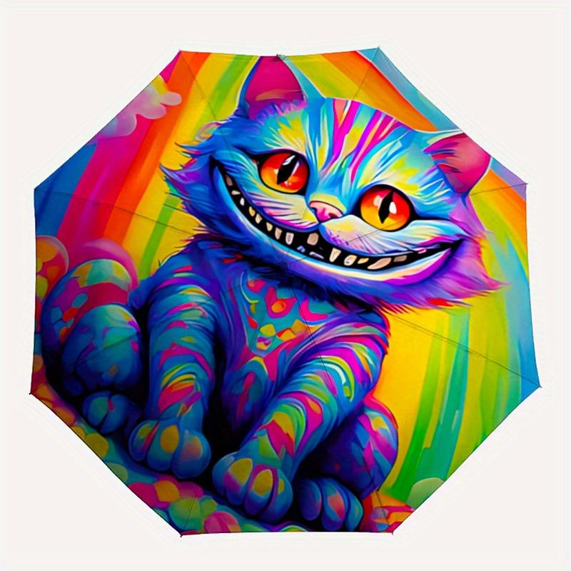 1pc Colorful Cat Automatic Open/close Folding Compact Umbrella, 8-Rib Sturdy Canopy, Lightweight Portable, Commuting Use, Gift, 118