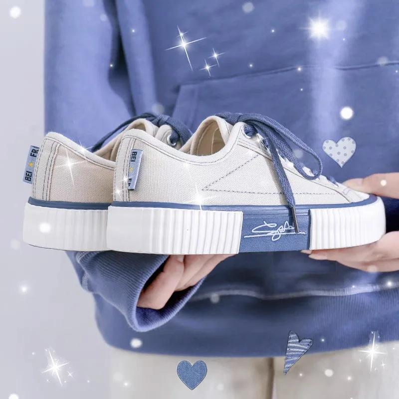 Fashion Low-top Canvas Shoes Women's Sneaker Lace up Flat Casual Shoes Fashion Breathable Running Shoes Soft Botton Vulcanize Shoe