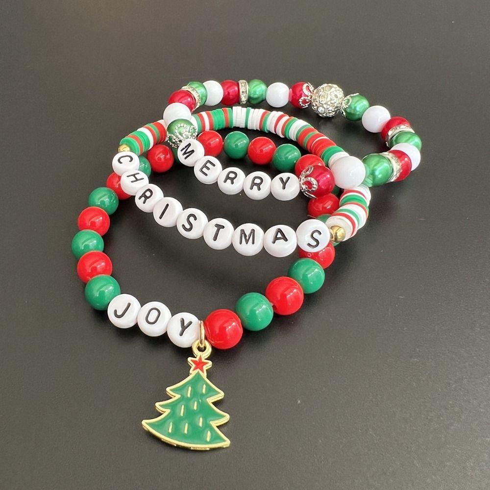 Hand Decoration Acrylic Beaded Bracelet Cute Letter Elastic Bracelet Christmas Bracelets  Women