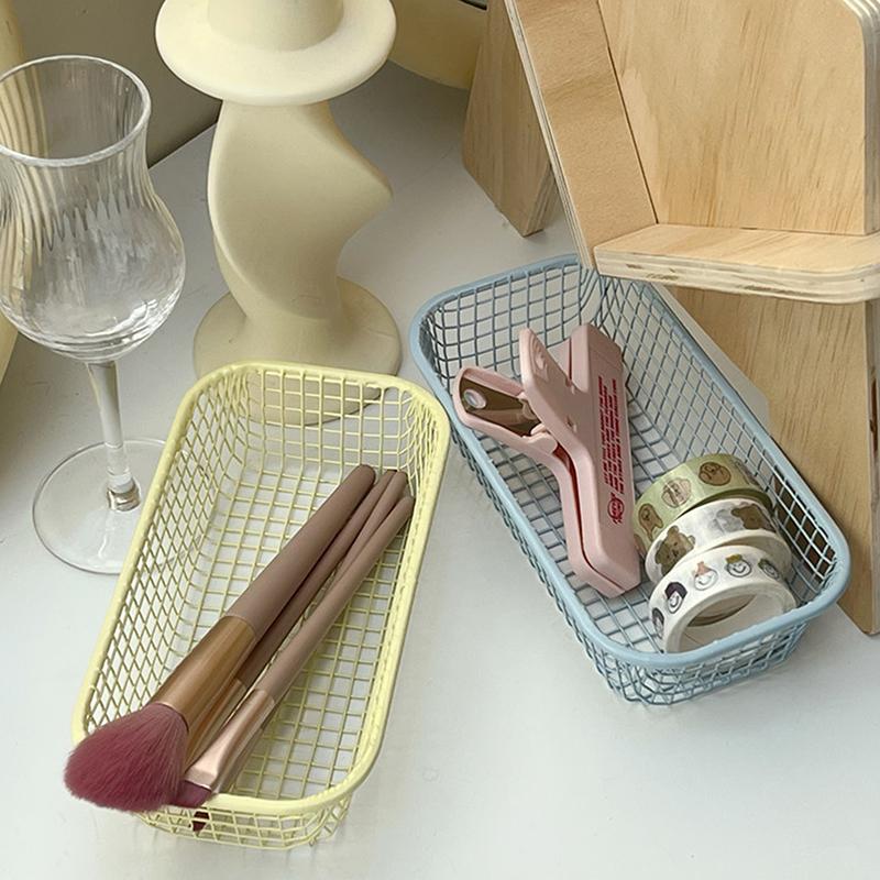 Metal Storage Basket Desktop Sundries Organizer Make Up Sorting Holder Stationerry Pocards Case Office Home Supplies