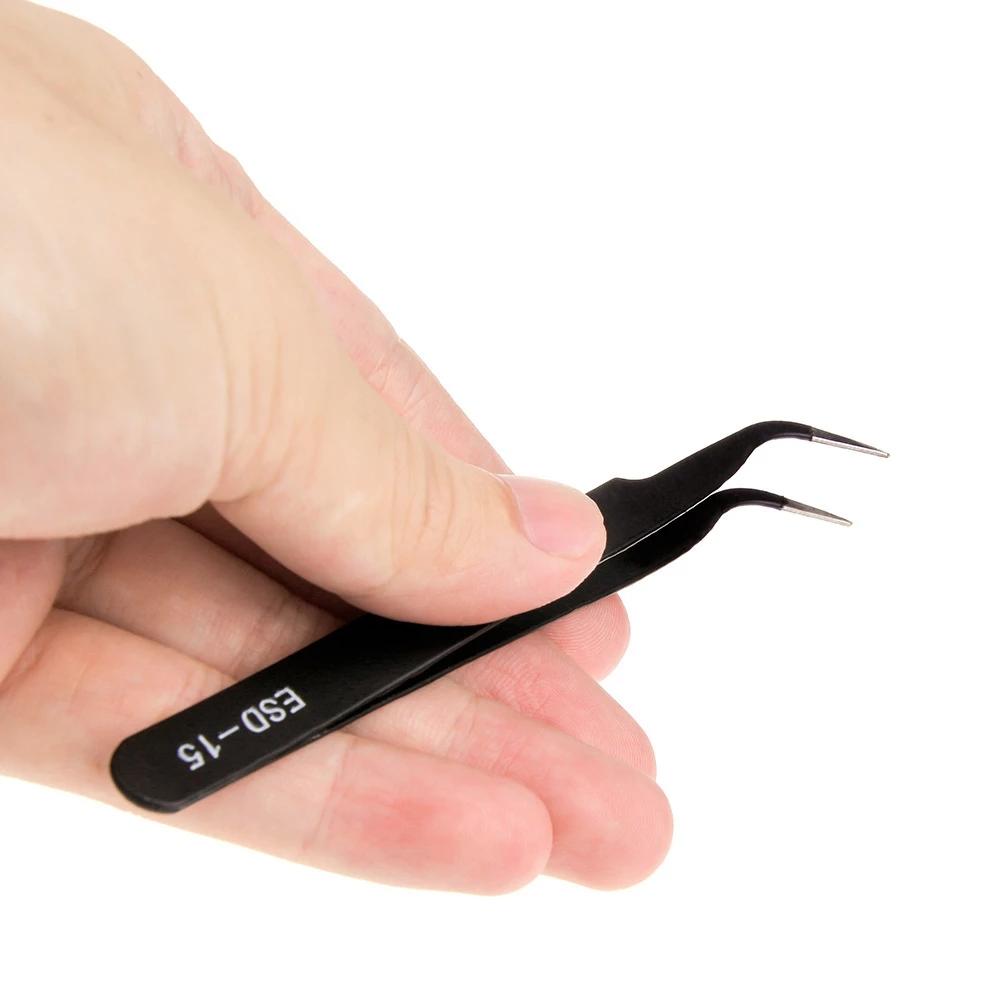 Anti-Static Stainless Steel Tweezers Precision Maintenance Industrial Repair Curved Working Model Making Hand Tool