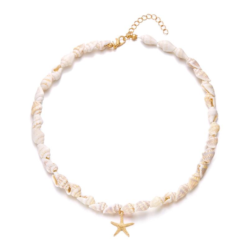 Collier pendentif étoile de mer coquillage style plage d'été pour femmes Choker fait main perles coquillage conque Bijoux fête Bohème