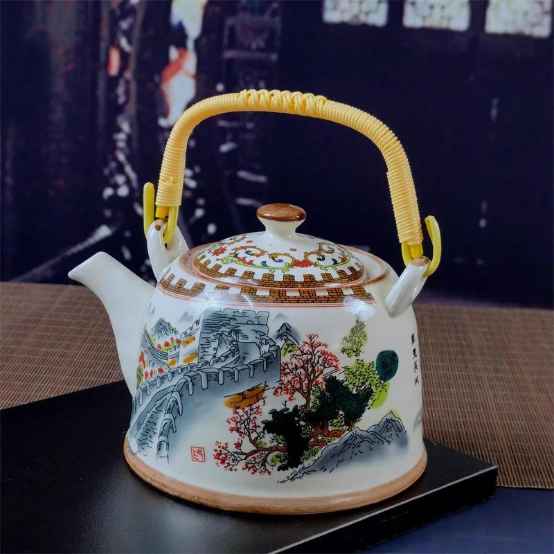 Ceainic din porțelan de uz casnic Oală din ceramică de mare capacitate cu apă rece Oală mare din porțelan, albastru și alb, cu mâner cu buclă