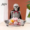 Halloween Party Supplies Skeleton Decorative Tray, Gothic Storage Tray with Black Cape Red Desktop Jewelry Organizer Bow, Multifunctional for