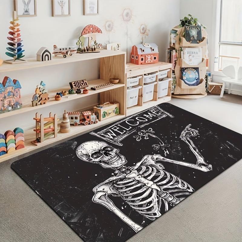 Skeleton Welcome Doormat, Machine Washable Indoor Rug, Non-Slip for Laundry Room, Kitchen, Living Room & Bedroom Entry Decor