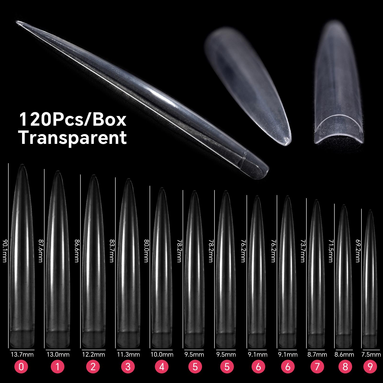 

120 шт./пакет прозрачные натуральные удлиненные накладные ногти-стилеты акриловые полупокрытые накладные ногти прозрачные мягкие накладные ногти для наращивания чистый