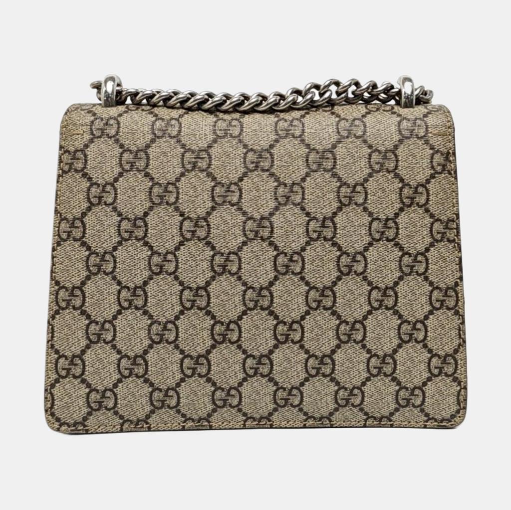 [Pre-Owned] Dionysus Textured Tiger Head Spur Buckle Logo Print Canvas And Suede Chain Shoulder Bag - Good #XO9T30