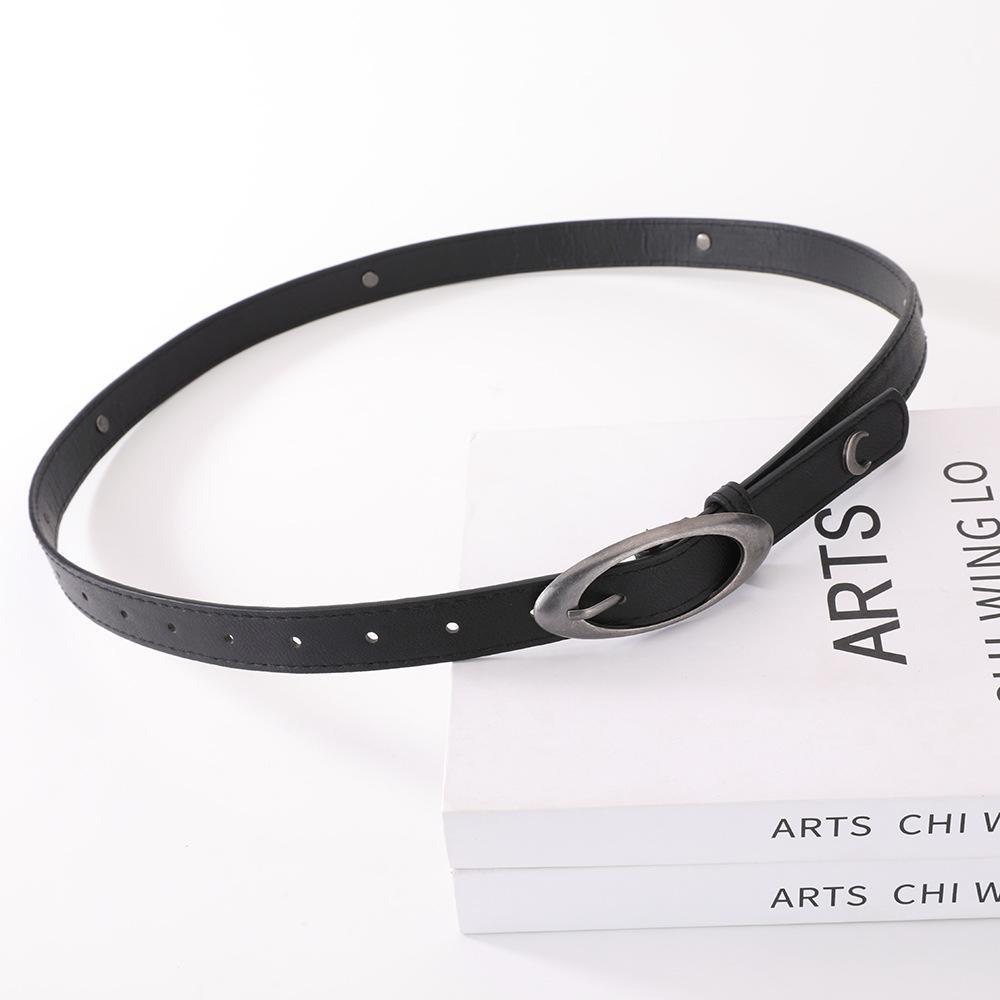 Women's Versatile Retro Star Moon Black Leather Belt for Jeans and Suits