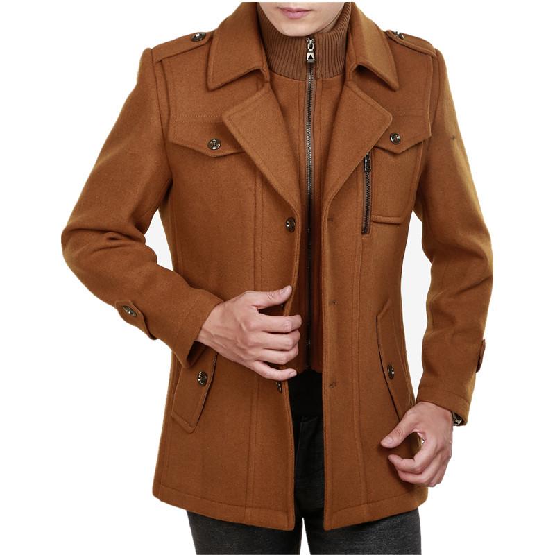 

2023 Autumn/Winter Men s Mid-Length Black Woolen Overcoat with Double-Layer Collar L