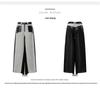 Women's Retro Washed Straight-Leg Jeans with Leather Splice, Contrasting Colors - 2025 Spring Street Style.