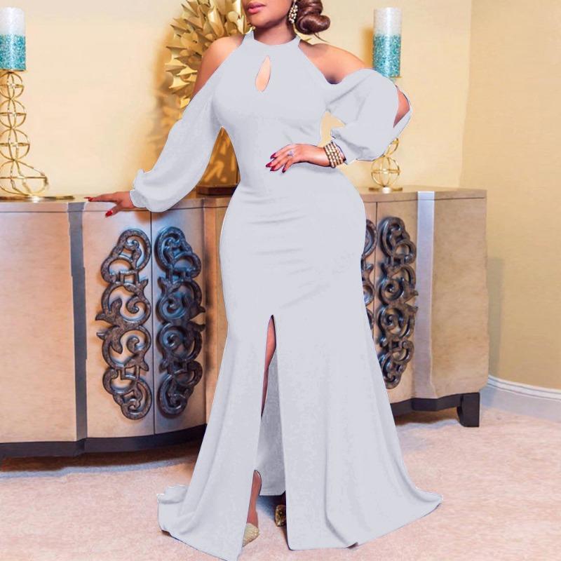 Women High Waist Halter Off Shoulder Long Sleeve Sexy Evening Party Maxi Dress