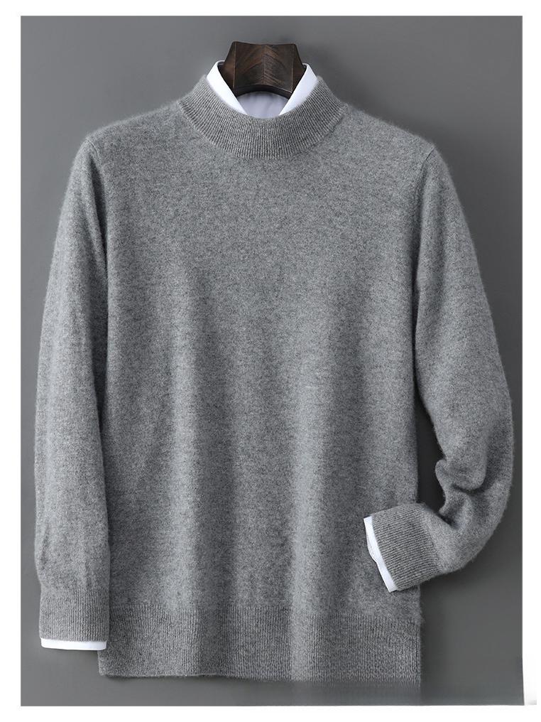 Men's 100% Pure Wool Half-High Neck Knit Pullover Sweater