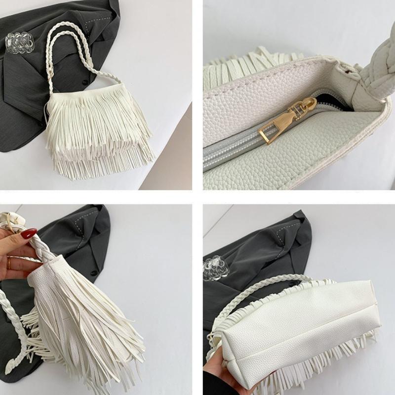Casual Tassel Design Pu Shoulder Bags for Women Vintage Solid Color Ladies Crossbody Tote Bag Large Capacity Female Handbags