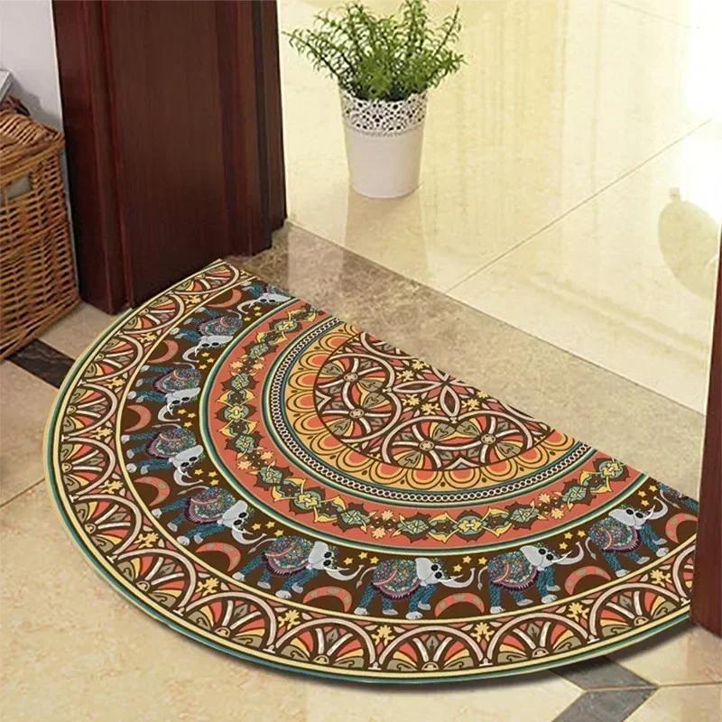 1PC Retro Door Rug Semi-circular Floor Mat Entrance Door Rugs Non-slip Absorbent Bathroom Mat Room Home Decoration Hogar Tapete