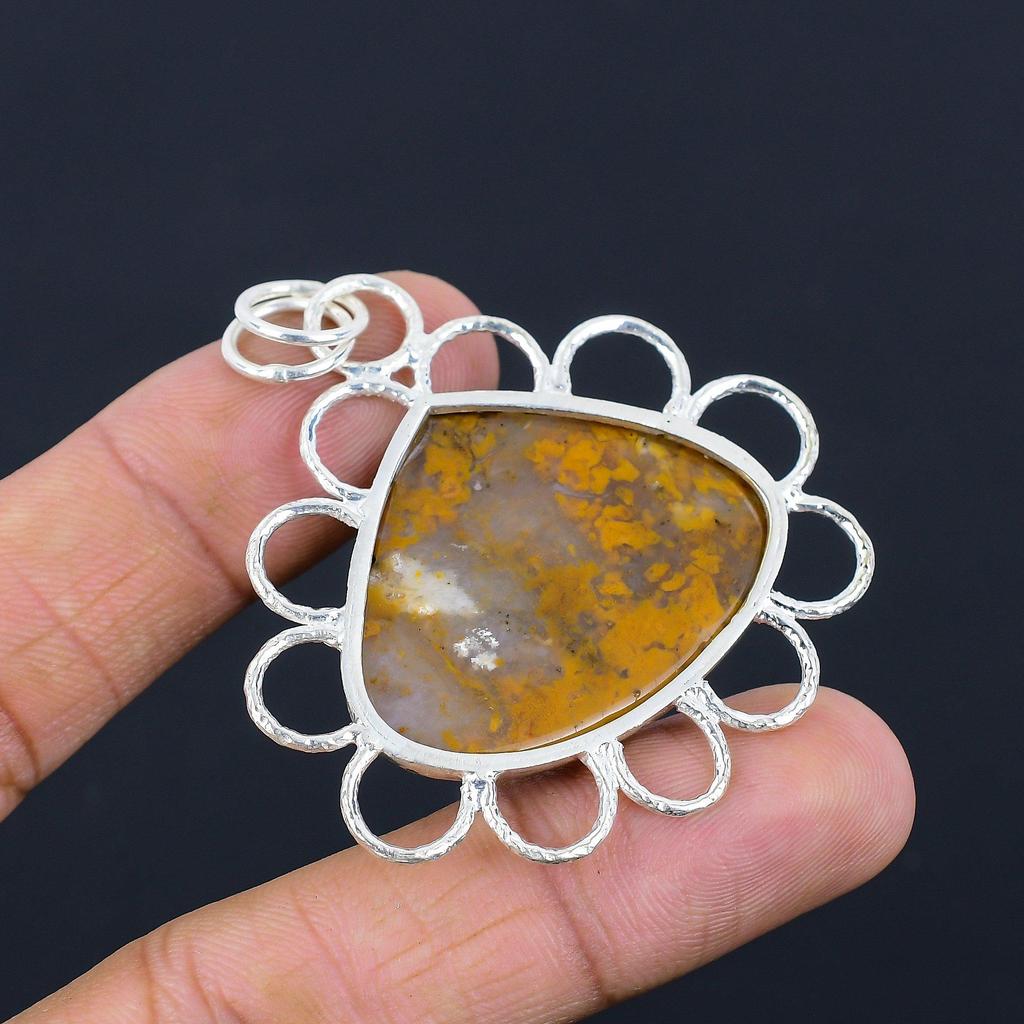 Sisters Day Sale Plume Agate Stone 925 Silver Bezel Handmade New Pendant Jewelry