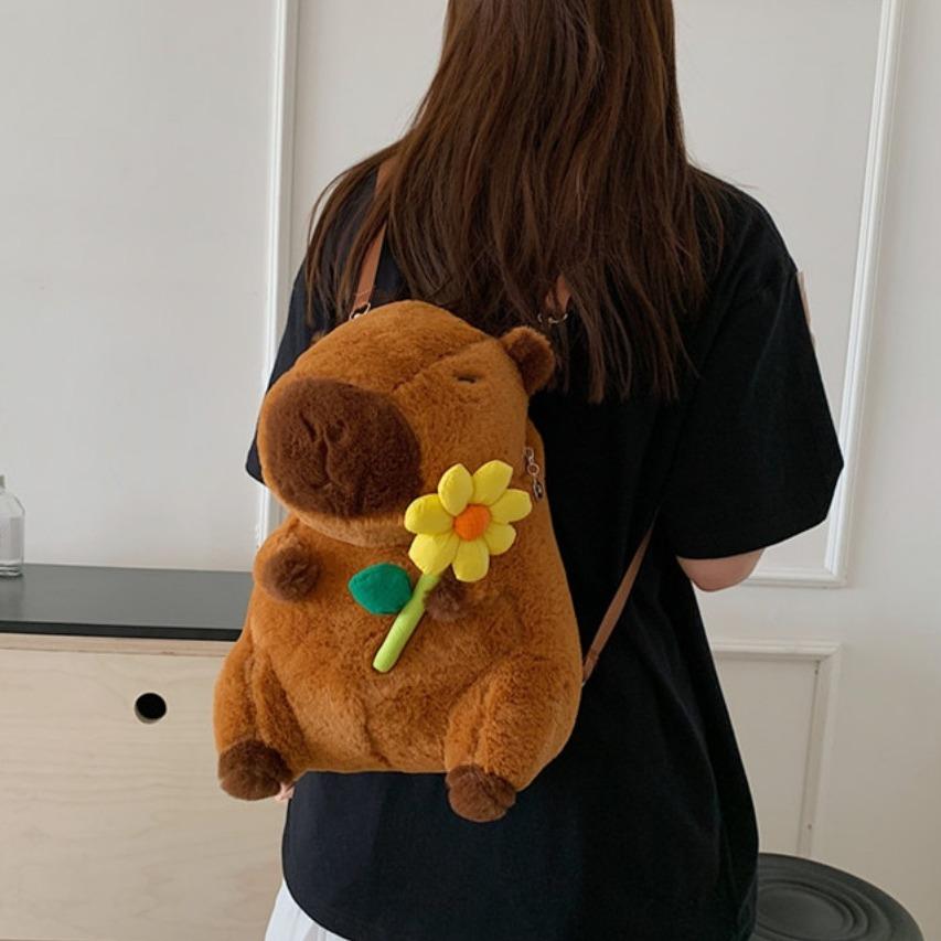 Plush Capybara Backpack Hamburg Doll Fur Bag Popular Kawaii Handbags  School