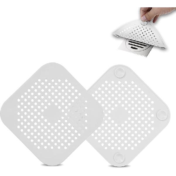 2 Pack Drain Hair Catcher Silicone Bathroom Accessories Square Drain Cover for Shower,Easy To Install Suit for Bathroom,Bathtub,Kitchen, White