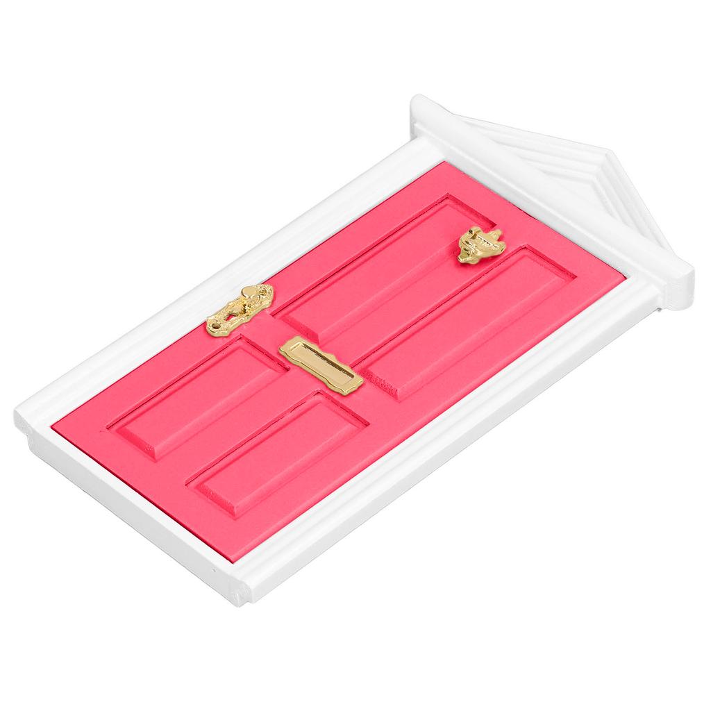 Mini Wooden Door Bright Color Vivid Details Smoother Edge Dollhouse Miniature Fairy Door for 1:12 Doll House GiftsRose Red
