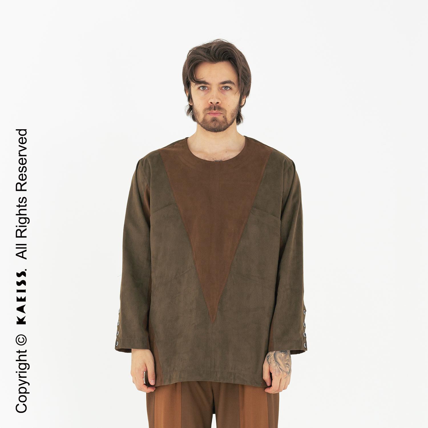 Kias V-Line Incision Round Shirt Khaki/Brown Os