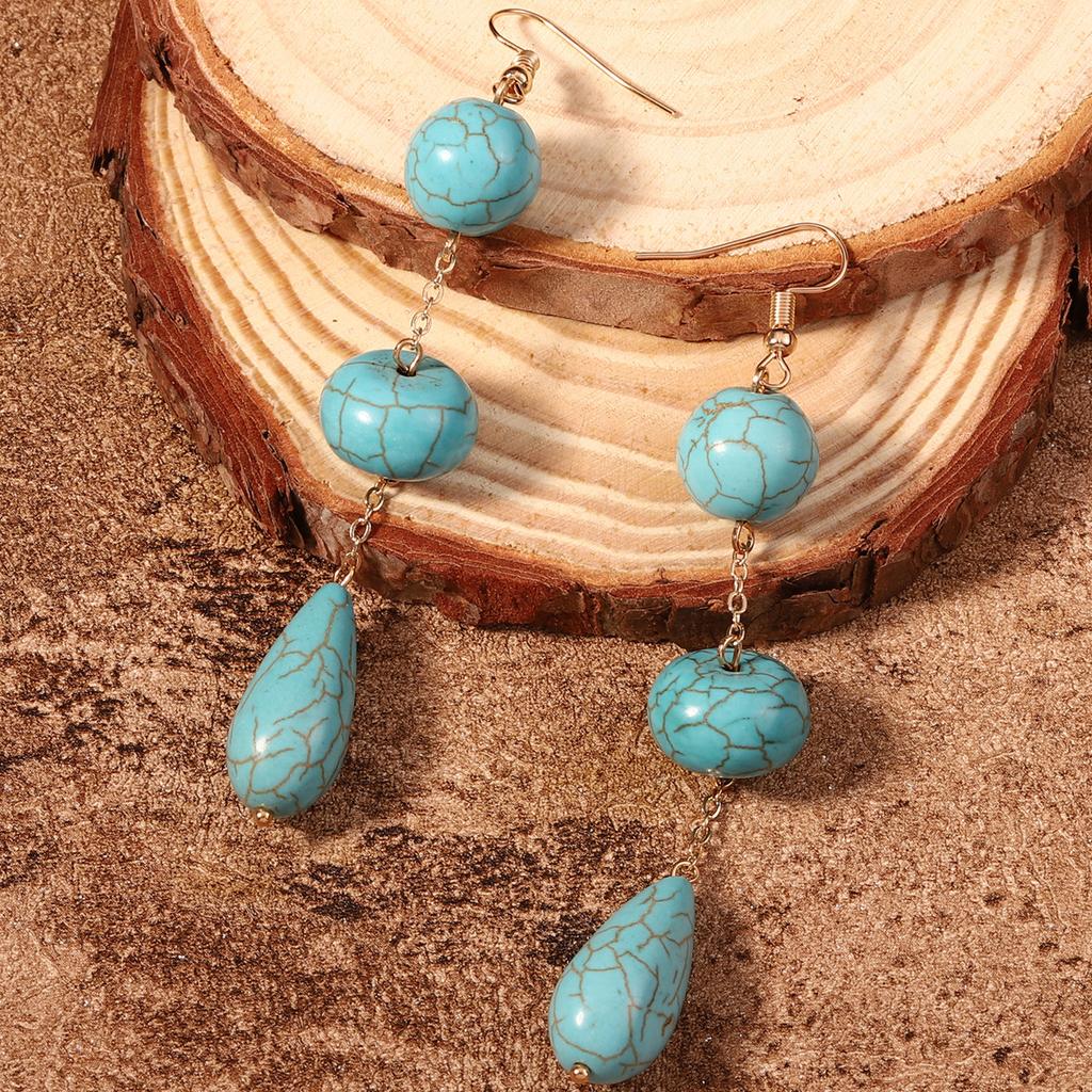 European and American new fashion retro creative temperament turquoise long fringed earrings versatile personalized earrings women