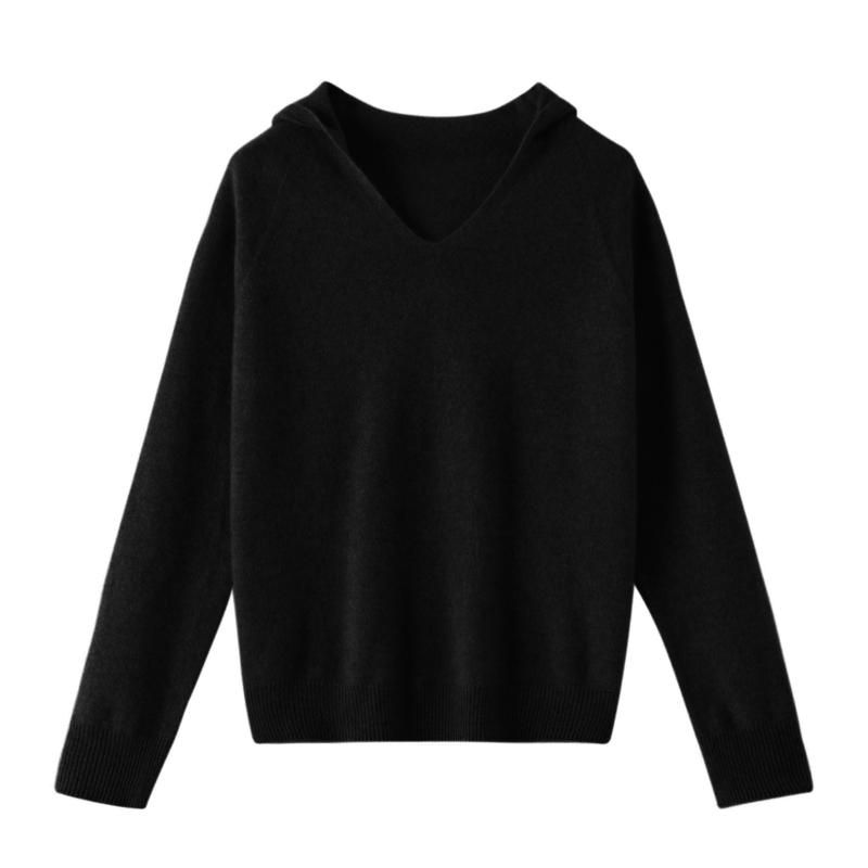 Autumn Winter Cashmere Sweater for Women Wool V-neck Hooded Autumn Warm Jumper Top