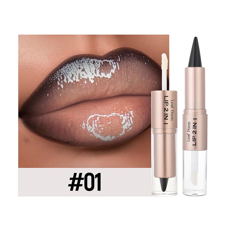 Black Brown Tapered Lip Liner Contour Pencil Double Head Mirror Plumping Lip Glaze Crystal Lip Gloss Sexy Red Lips Tint Makeup