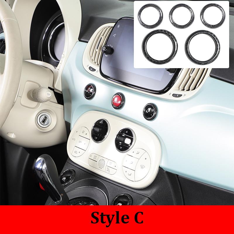 For Fiat 500 Abarth 595 695 2010-2022 Real Carbon Fiber Car Center Console Hazard Switch Ring Glass Lifting Frame Accessories