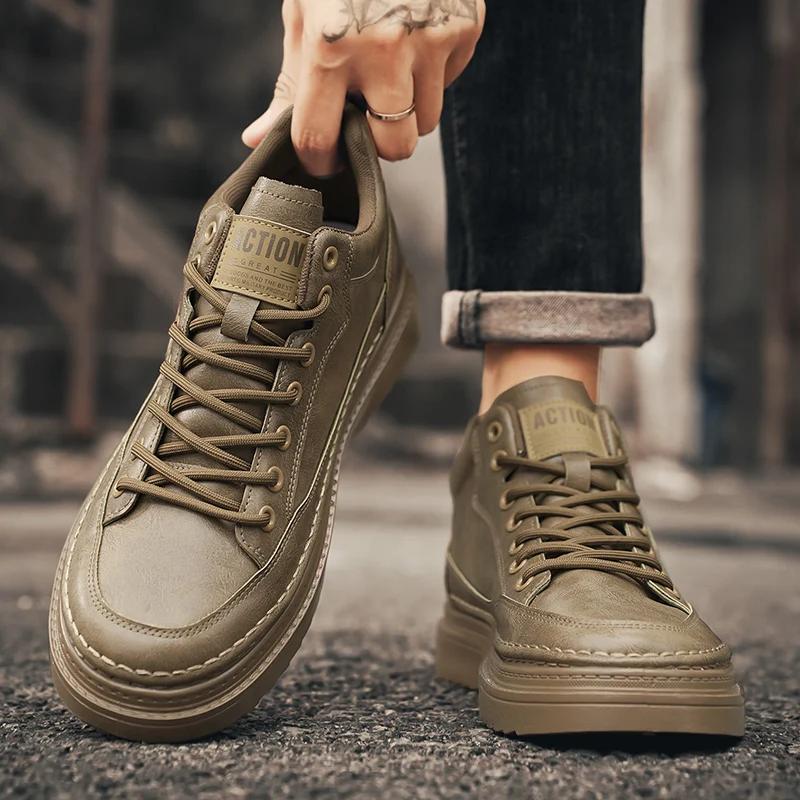 Men's Boots Soft-sole Non-slip Comfortable Casual Boots Four Season Outdoor Boots Thick-sole Youth Work Shoes Zapatillas Hombre