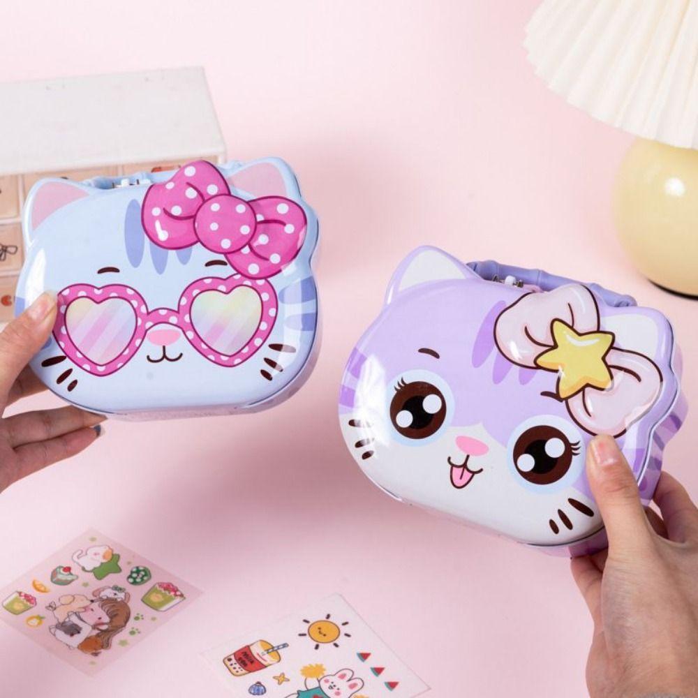 Cartoon Children Saving Box With Lock Coin Deposit Box Portable Cat Piggy Bank  Room