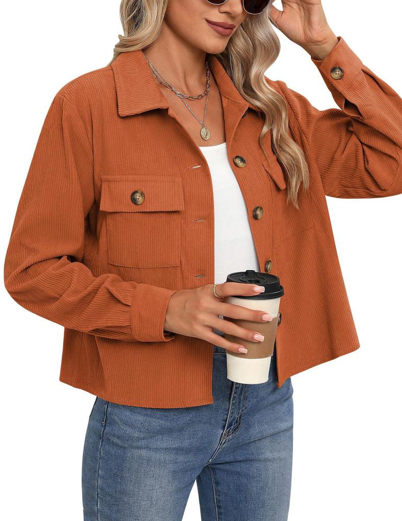2024 Trendy Women's Casual Corduroy Crop Jacket: European & American Style Button-Up Cardigan
