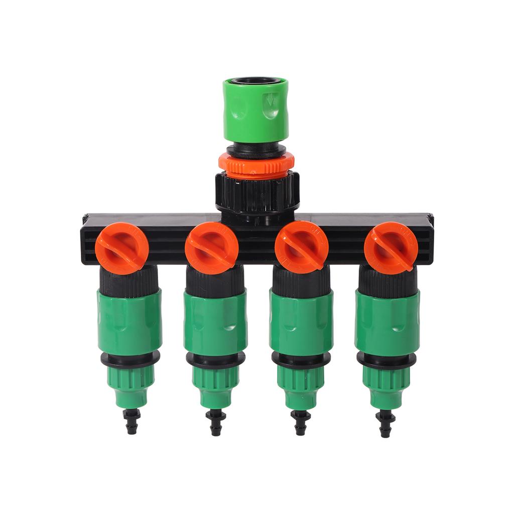 4-Way Independent Valve Hose Splitter DN16mm Inlet 1/2" Pipe 4/7mm Outlet Water Switch Garden Greenhouse Irrigation Fitting 1set
