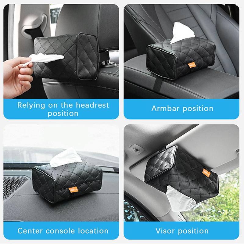 Solid Color Checkered Leather Wear-Resistant Tissue Box Universal Car Seat Back Sunshade Hanging Tissue Box Car Accessories