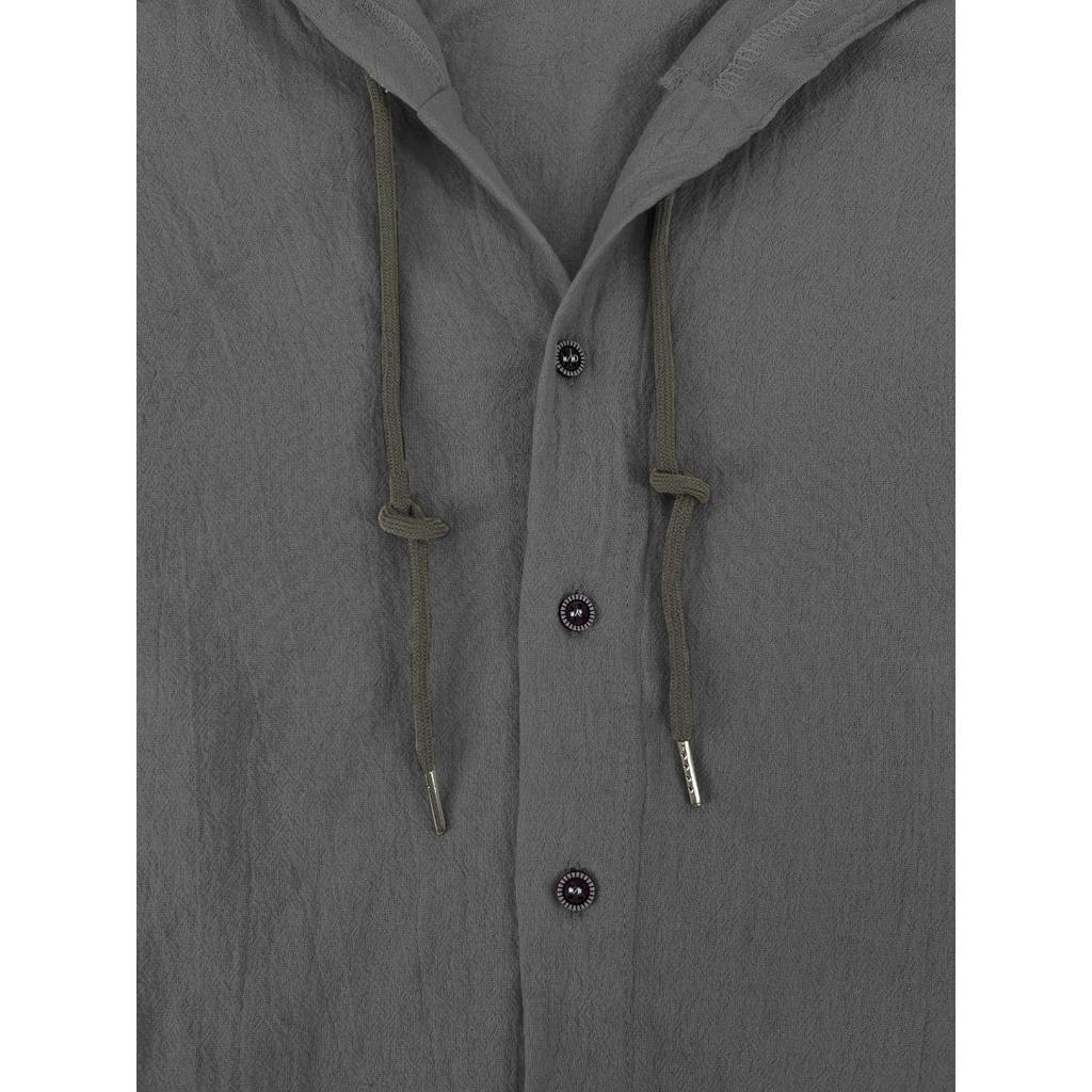 Spring and Summer Men's Hooded T-shirt Solid Color Cotton Linen Men's Casual Long Sleeved Top