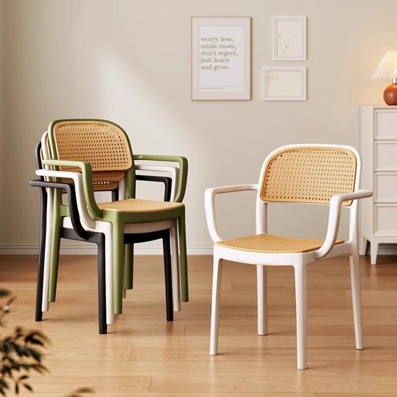 Stackable Outdoor Armrest Plastic Chair Breathable Rattan Backrest Balcony Leisure Stool for Home Garden
