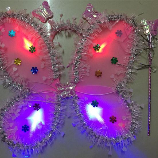 Kids Butterfly Wings Set LED Glowing Fairy Wing Butterfly Headband Tassel Wand Kit