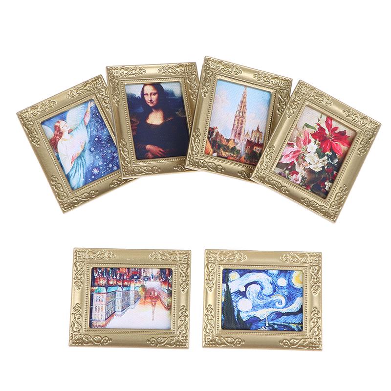 1:12 Dollhouse Miniature Frame Oil Painting Diy Doll House Accessories Decor