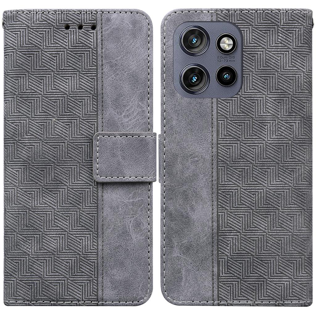 For Motorola Edge 50 Neo 5G/Moto S50 5G/Thinkphone 25 5G Case Geometry Pattern Leather Wallet Phone Cover with Wrist Strap