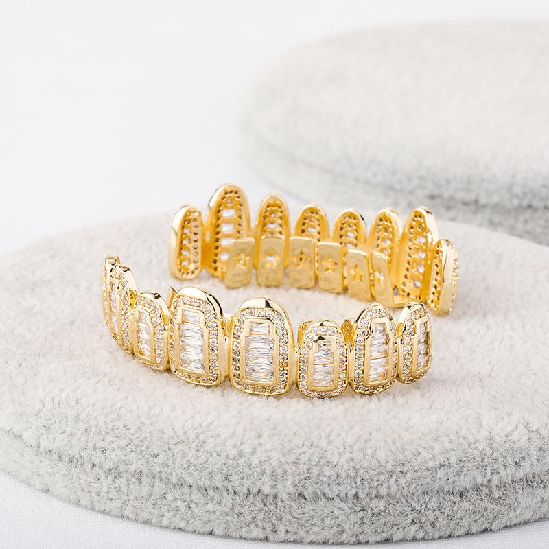 Blues New Style Men Bling Iced Out Diamond CZ Baguette Cubic Zircon Grillz Teeth for Halloween Rapper Jewelry