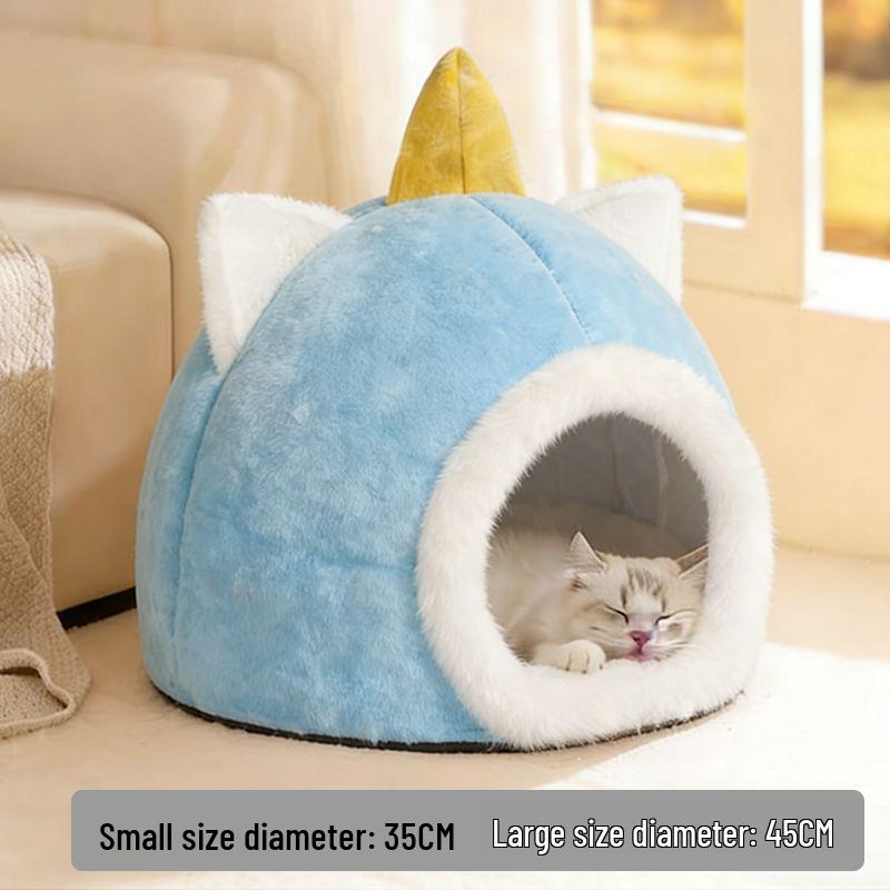 

All-Season Enclosed Cat & Dog Villa for Warmth and Comfort Blue Elf Nest for Up to 8 lbs