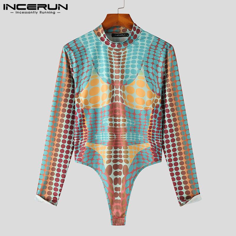 

INCERUN Весенние тонкие мужские топы с длинными рукавами в горошек, комбинезоны