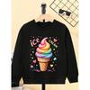 European Sizes Kids' Round-neck Hoodie - Colorful Swirl Ice Cream Cone Pattern , Sportswear And Casual Wear, Soft And Comfortable