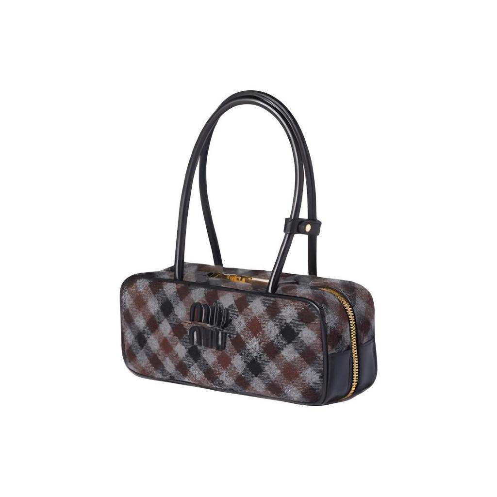 Miu Miu Beau Brand Logo Mixed Material Handbag Women handbag Slate-Gray Cocoa-Brown 5BB173_2IFK_F0RDS_V_OWM