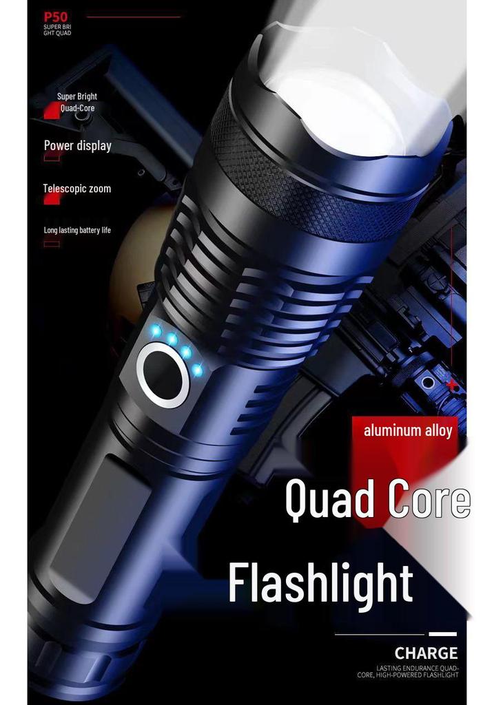 P50 Flashlight: Powerful LED, USB Rechargeable, Power Display, Zoom & Spotlight Functions