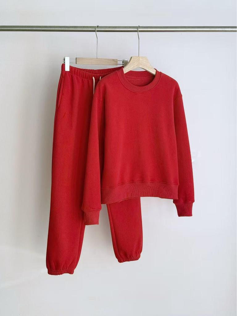 Women's Fleece-Lined Casual Sweatshirt Set: High-End 25, Autumn/Winter, Warm Thickened Sweatpants, Pure Cotton