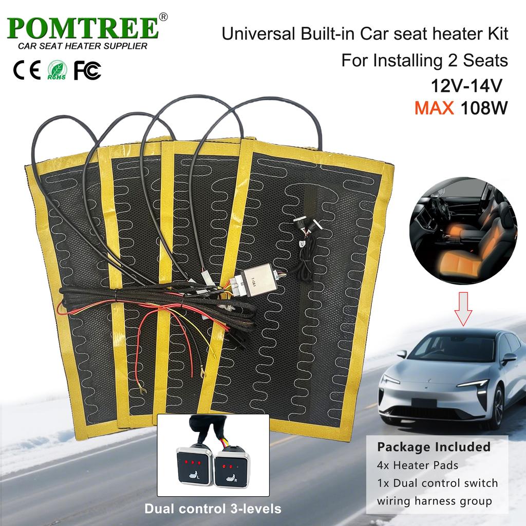 108W Built-in Car Seat Heater Kit Fit 2 Seats,12V 4Pcs Universal Alloy Wire Heating Pads with 3 Levels Control Switch System