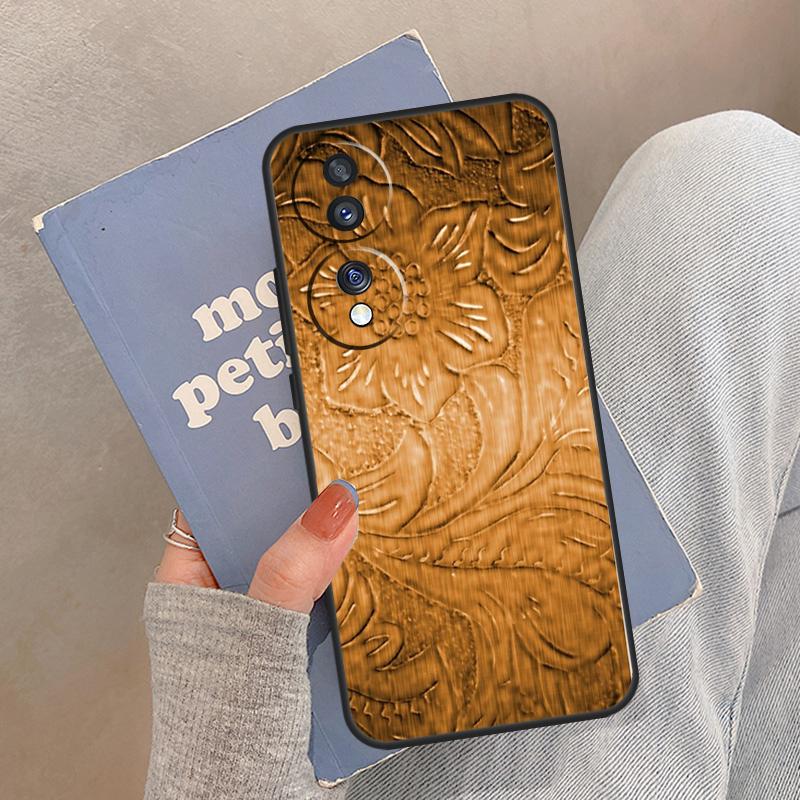 Brown Hand Tooled Western Case For Honor Magic 8 5 6 7 Pro Cover For Honor 400 200 Lite 50 70 90 X8a X8b X9a X9b X9c