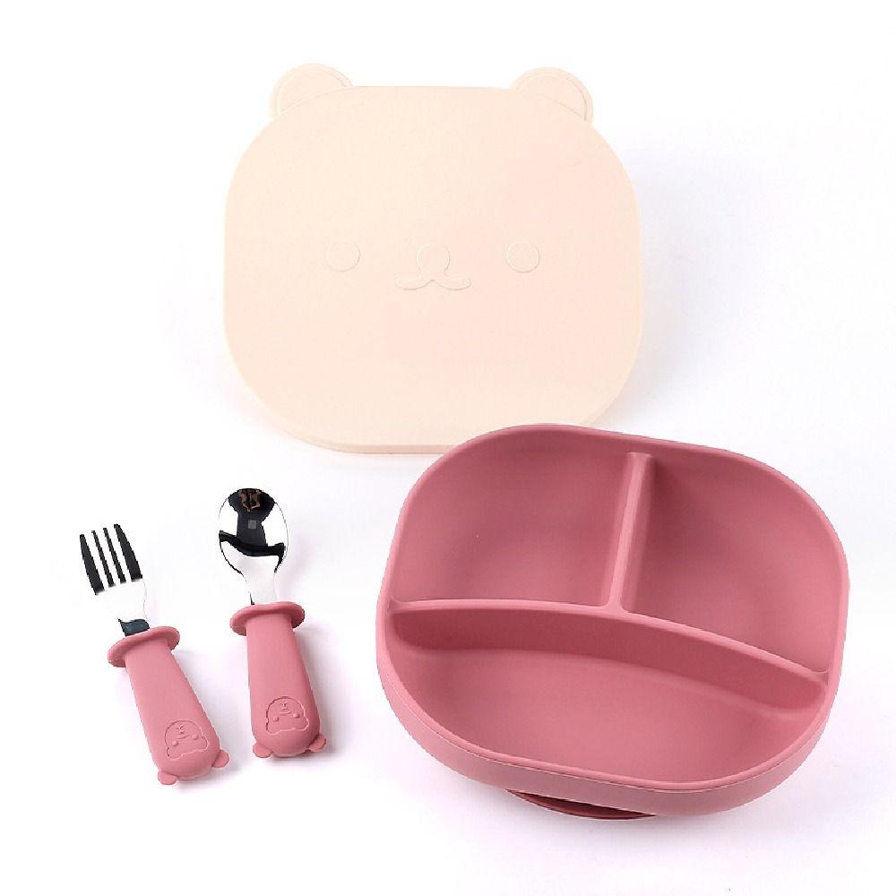 Cartoon Bear Baby Weaning Dishes Anti-Slip Divided Dinner Plate Baby Eating Supplies