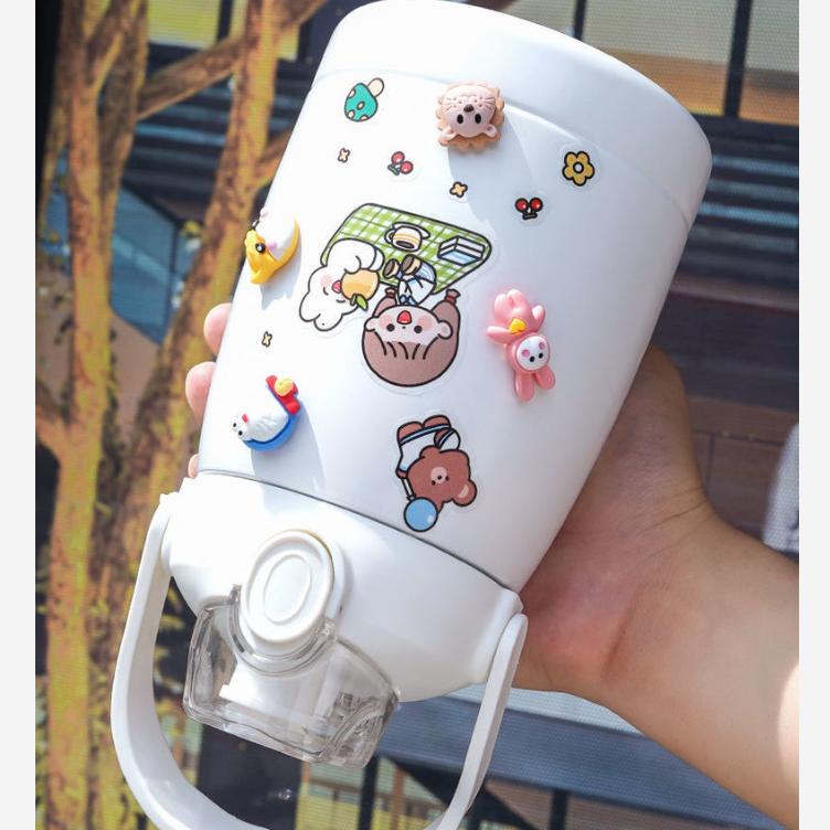 Thermos Cup Large-capacity with Straw& Strap-Food Grade Environmentally Friendly Material 1.1L Water Bottle for Women Men Lar