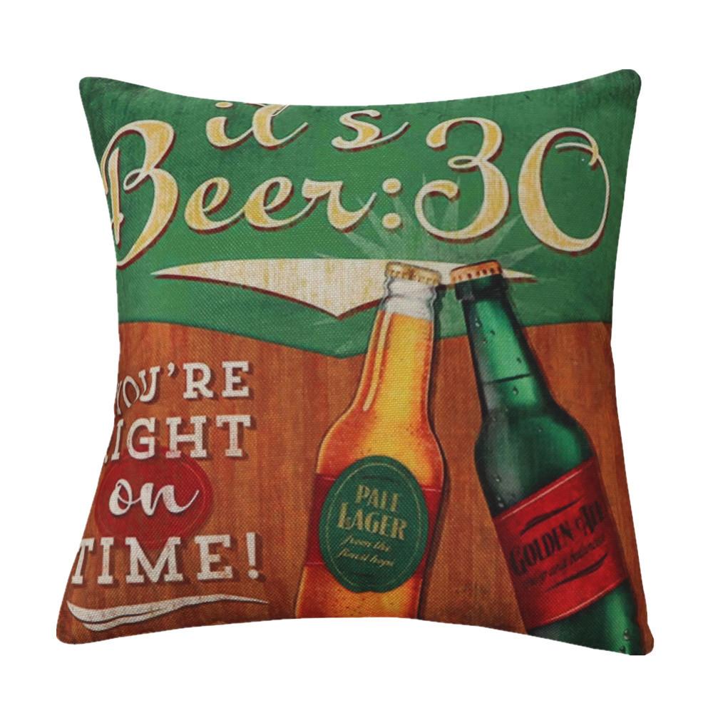 45x45cm Vintage Beer Printed Cushion Cover Bar Coffee Shop Wine Party Sofa Chair Decor Cotton Linen Pillow Case